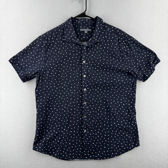 John Varvatos Other - John Varvatos Shirt Mens Large Blue Polka Dot Linen Ramie Blend Short Sleeve